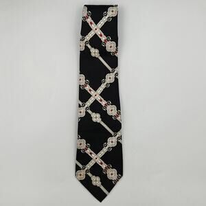 Black, White, Red,.and Tan Fancy Patterned Towncraft by JCPenney Necktie